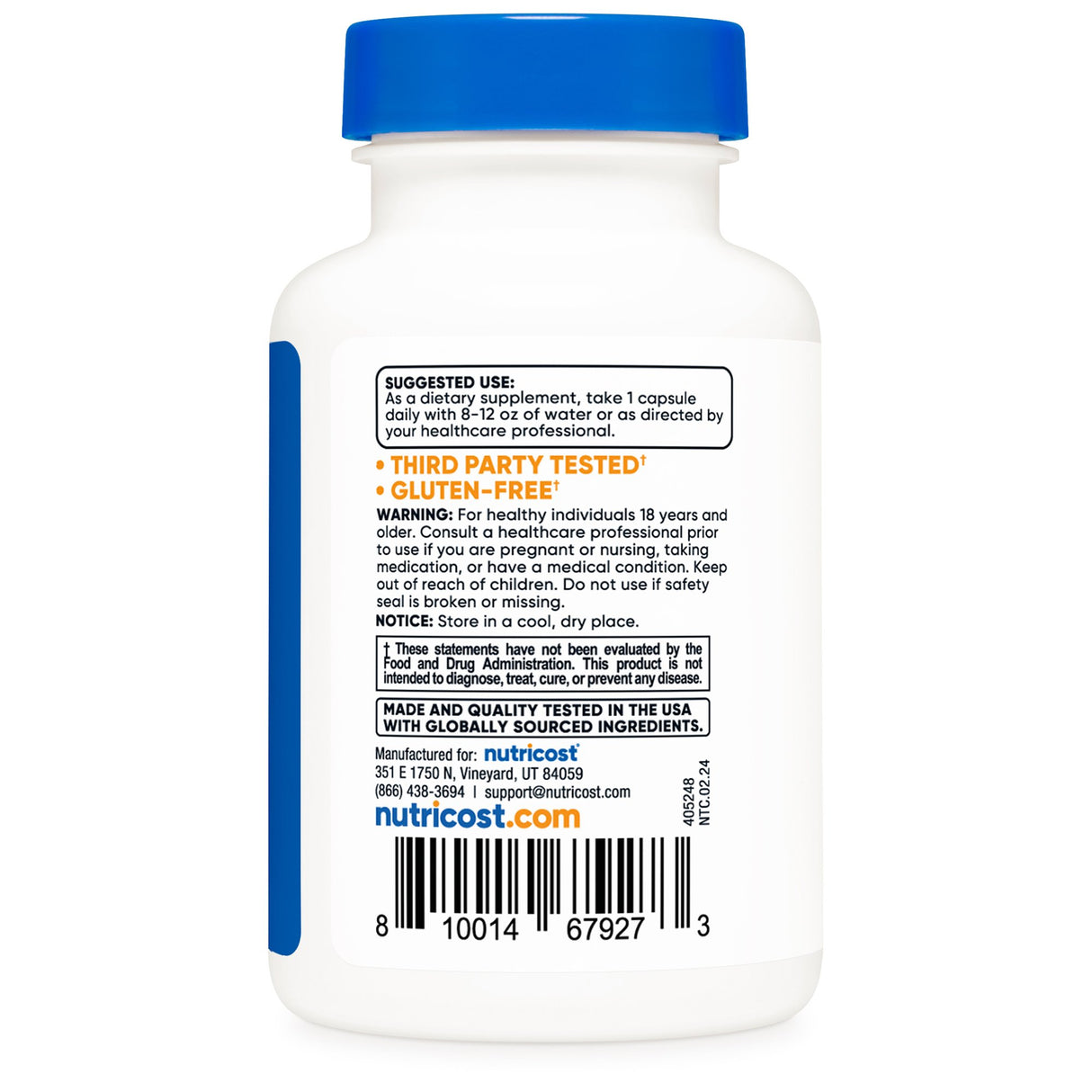 Dietary Supplement nutricost® KSM-66® Ashwagandha Extract / Black Pepper Extract 600 mg - 5 mg Strength Capsule 60 Per Bottle - BeHope
