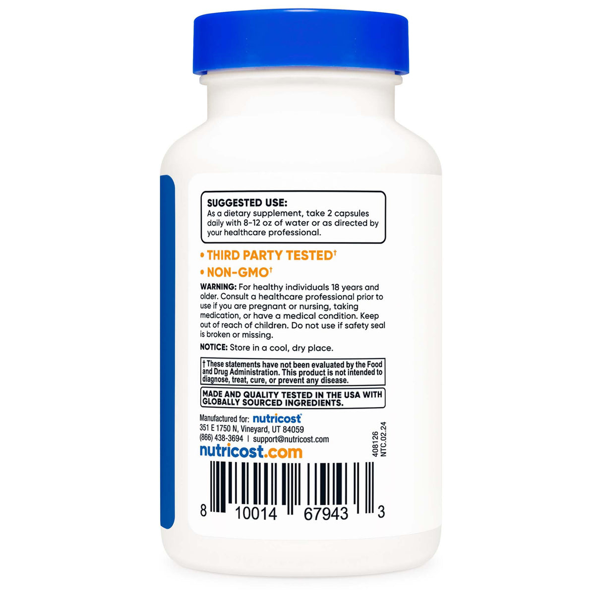 Dietary Supplement nutricost® Multivitamin For Men Vitamin A / C / D / E / K 1,800 mcg - 125 mg - 75 mcg - 20 mg - 80 mcg Strength Capsule 120 Per Bottle - BeHope