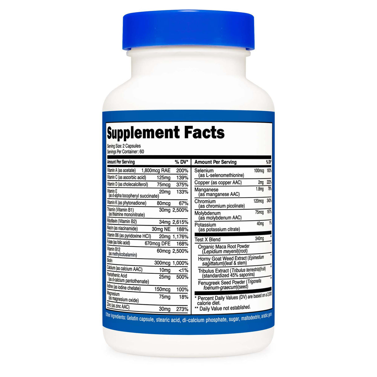 Dietary Supplement nutricost® Multivitamin For Men Vitamin A / C / D / E / K 1,800 mcg - 125 mg - 75 mcg - 20 mg - 80 mcg Strength Capsule 120 Per Bottle - BeHope