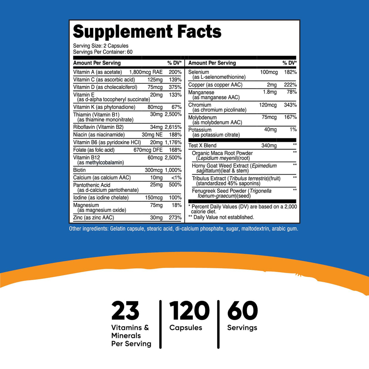 Dietary Supplement nutricost® Multivitamin For Men Vitamin A / C / D / E / K 1,800 mcg - 125 mg - 75 mcg - 20 mg - 80 mcg Strength Capsule 120 Per Bottle - BeHope