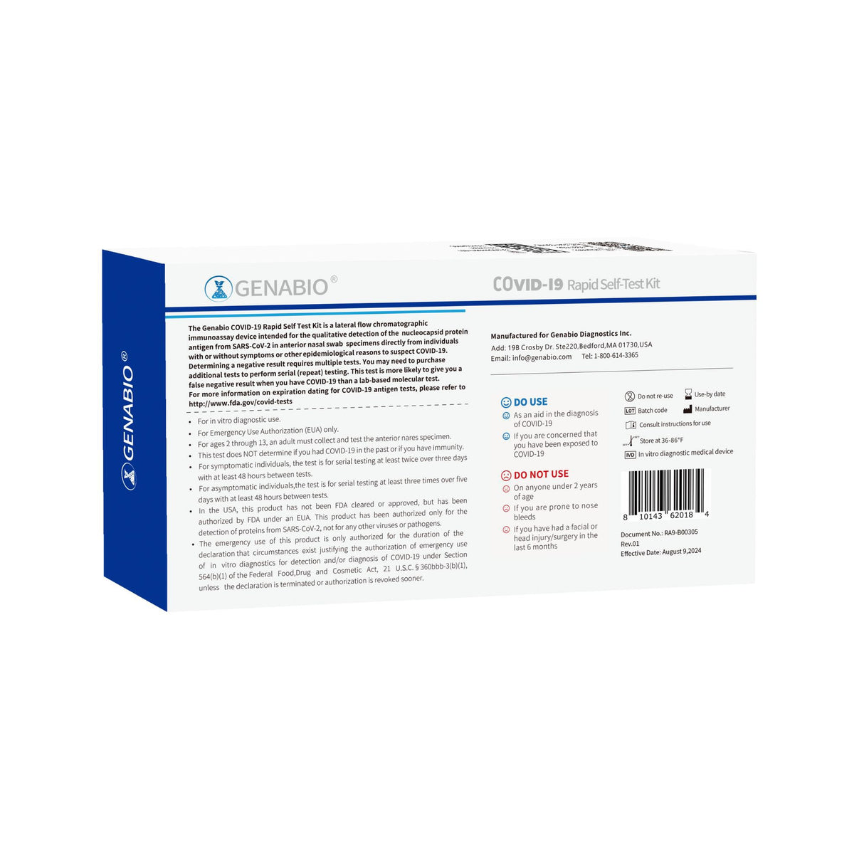 Respiratory Test Kit Genabio® COVID-19 Rapid Self-Test 5 Tests per Kit - BeHope