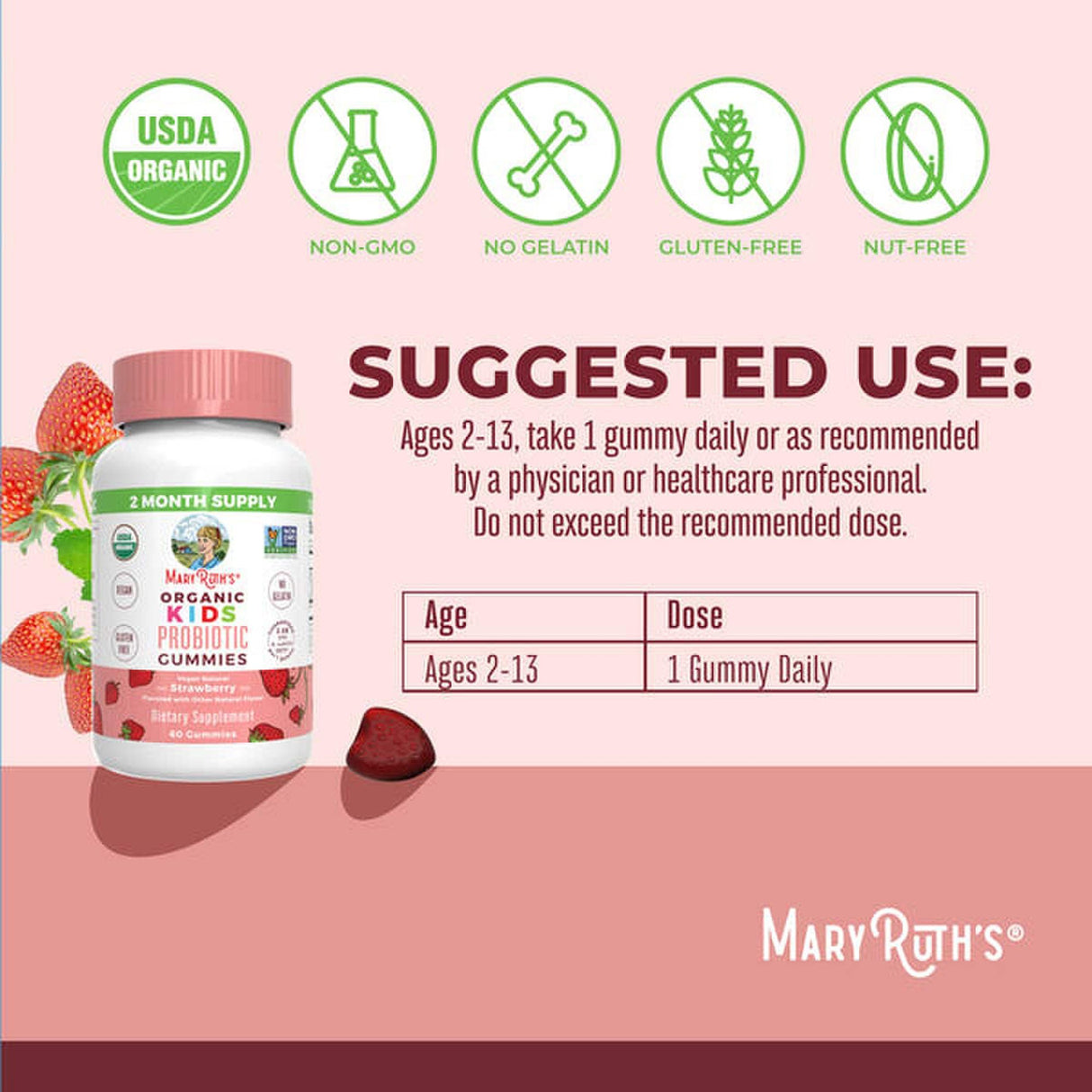 Probiotic Dietary Supplement Mary Ruth's® Organic Kids Probiotic 60 Per Bottle Gummy - BeHope