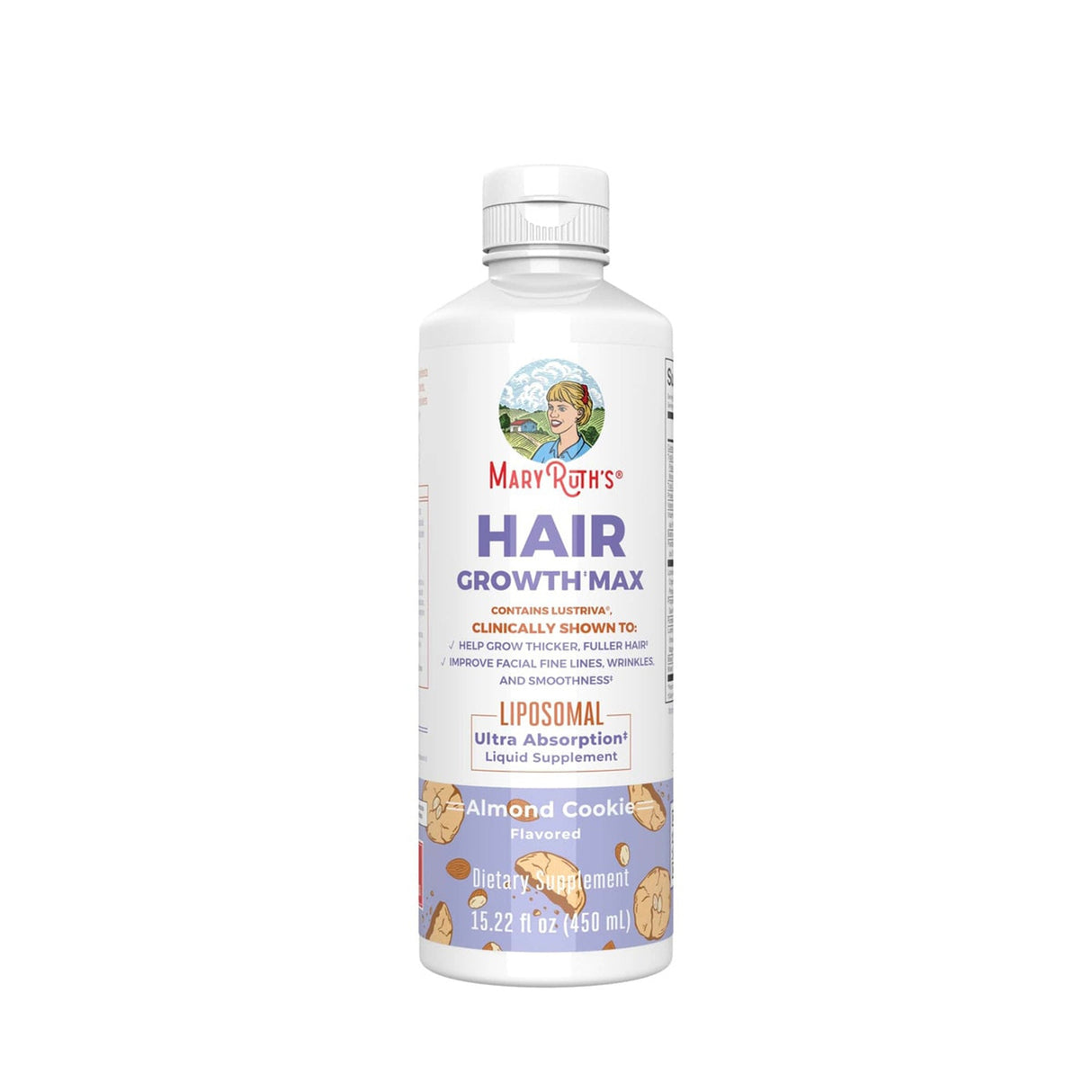 Dietary Supplement Mary Ruth's® Hair Growth Max Liposomal Vitamin E / B6 / Biotin 4 mg / 3 mg / 10,000 mcg Strength Liquid 15.22 oz. Almond Cookie Flavor - BeHope