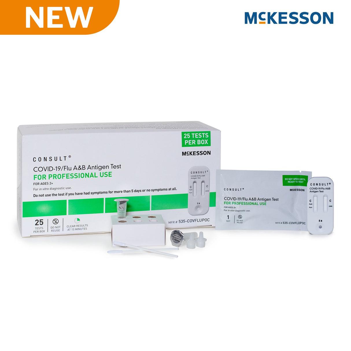 Respiratory Test Kit McKesson Consult® COVID-19 / Flu A&B Antigen Test (Professional) 25 Tests CLIA Waived - BeHope