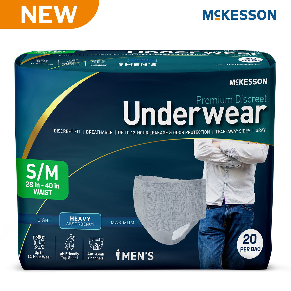 Absorbent Underwear McKesson Premium Discreet Pull On with Tear Away Seams Adult Small / Medium Male Disposable Heavy Absorbency - BeHope