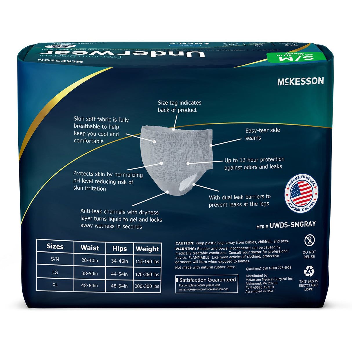 Absorbent Underwear McKesson Premium Discreet Pull On with Tear Away Seams Adult Small / Medium Male Disposable Heavy Absorbency - BeHope