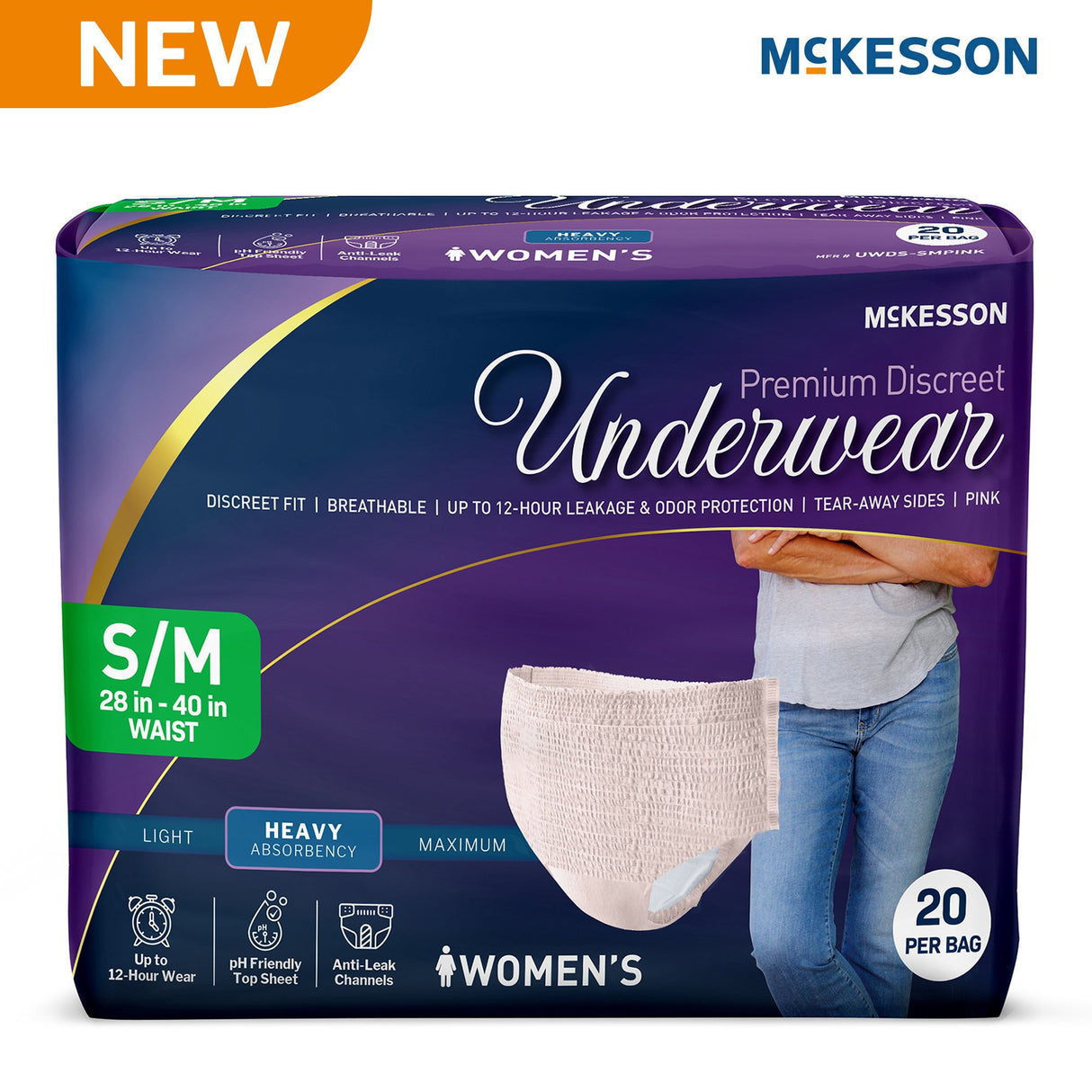 Absorbent Underwear McKesson Premium Discreet Pull On with Tear Away Seams Adult Small / Medium Female Disposable Heavy Absorbency - BeHope