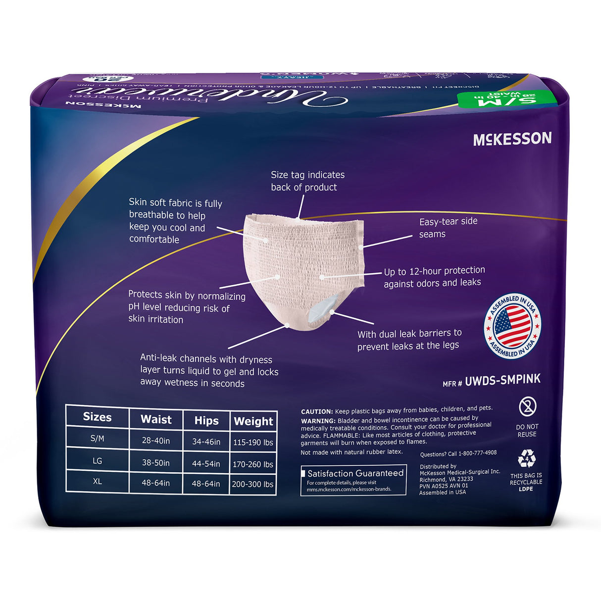 Absorbent Underwear McKesson Premium Discreet Pull On with Tear Away Seams Adult Small / Medium Female Disposable Heavy Absorbency - BeHope