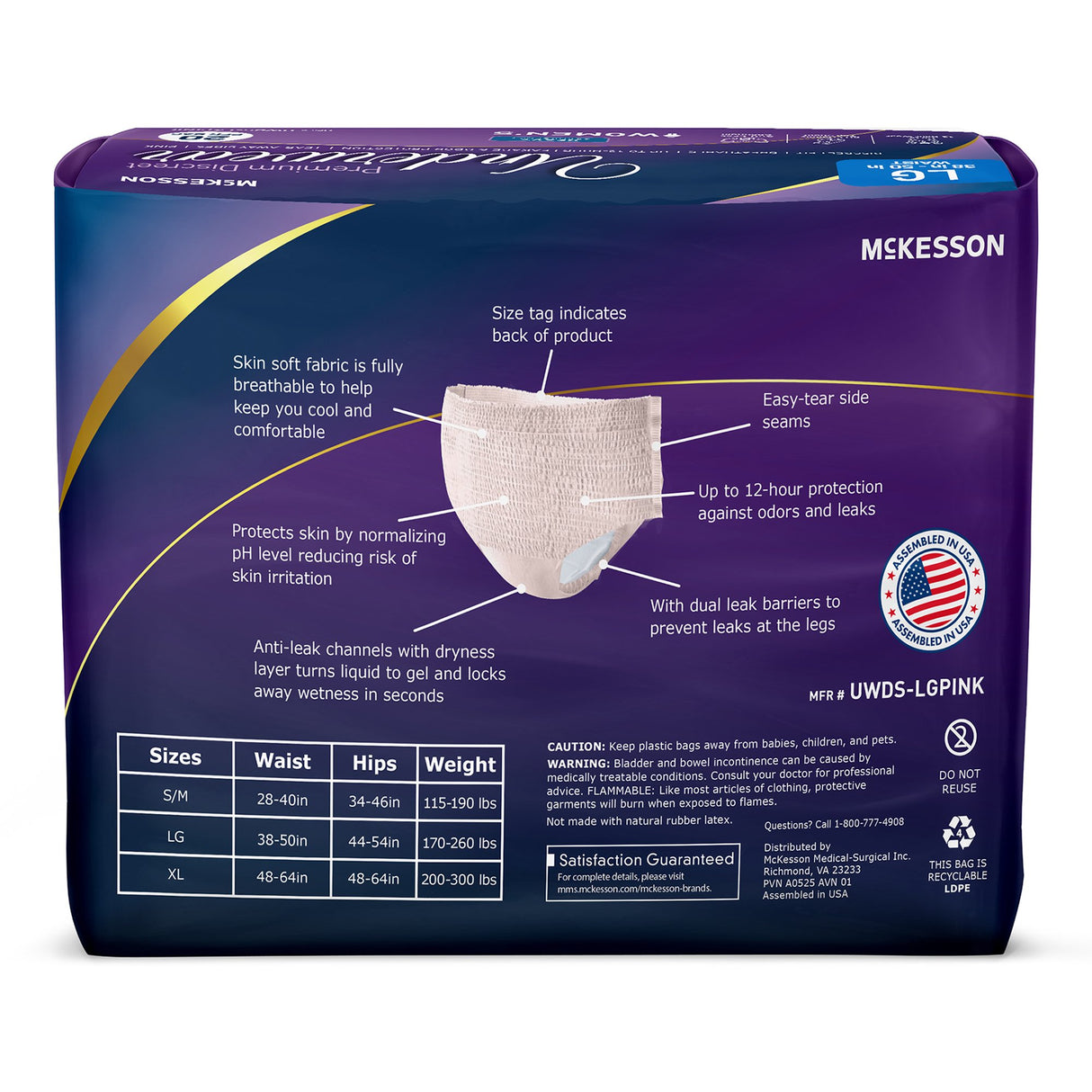 Absorbent Underwear McKesson Premium Discreet Pull On with Tear Away Seams Adult Large Female Disposable Heavy Absorbency - BeHope