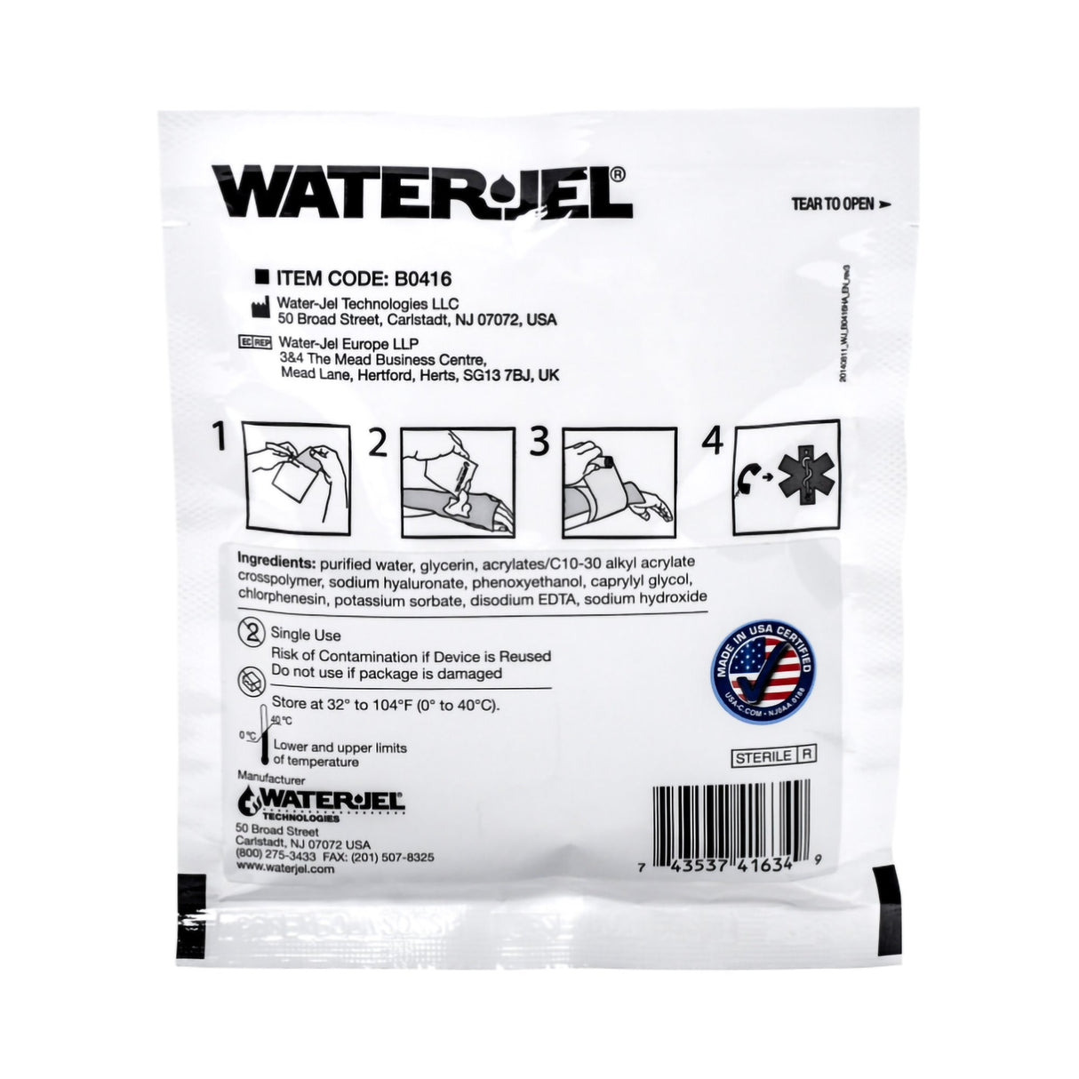 Hydrogel Burn Dressing Water-Jel® First Responder Sheet 4 X 16 Inch Sterile - BeHope