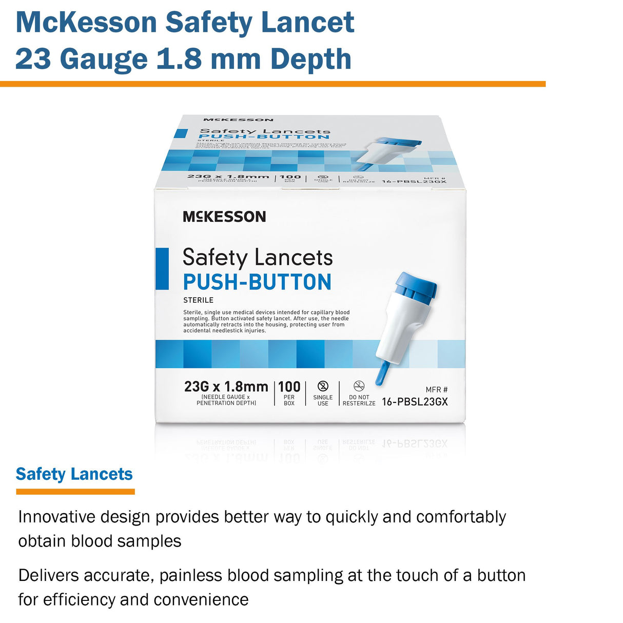 Safety Lancet McKesson 23 Gauge Retractable Push Button Activation Finger - BeHope