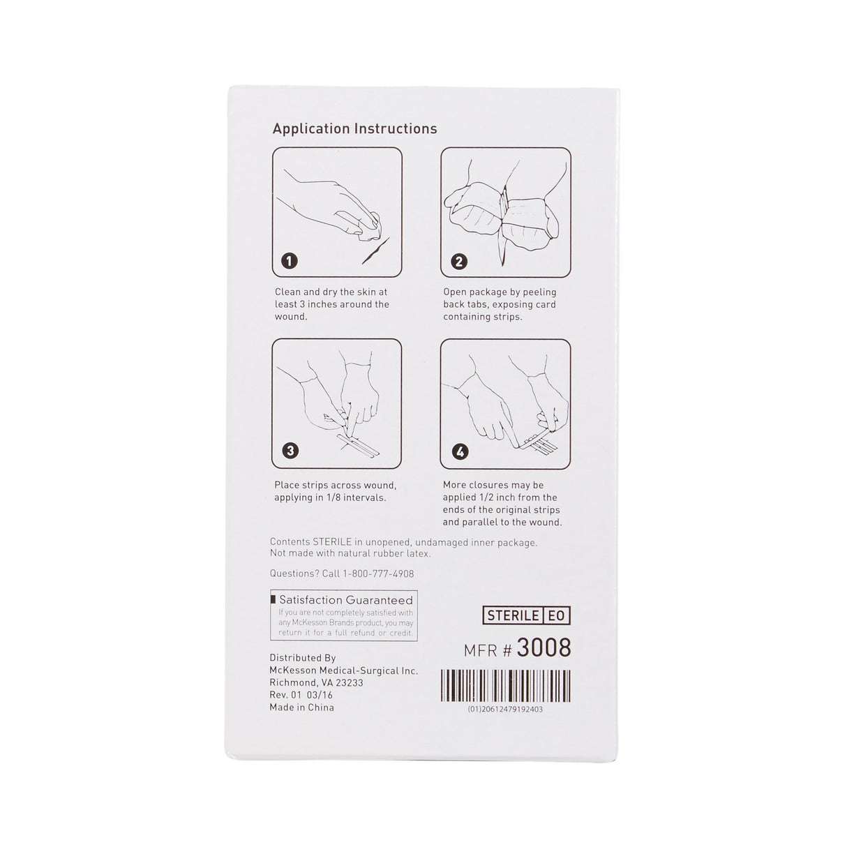 Skin Closure Strip McKesson 1/4 X 1-1/2 Inch Nonwoven Material Reinforced Strip White - BeHope