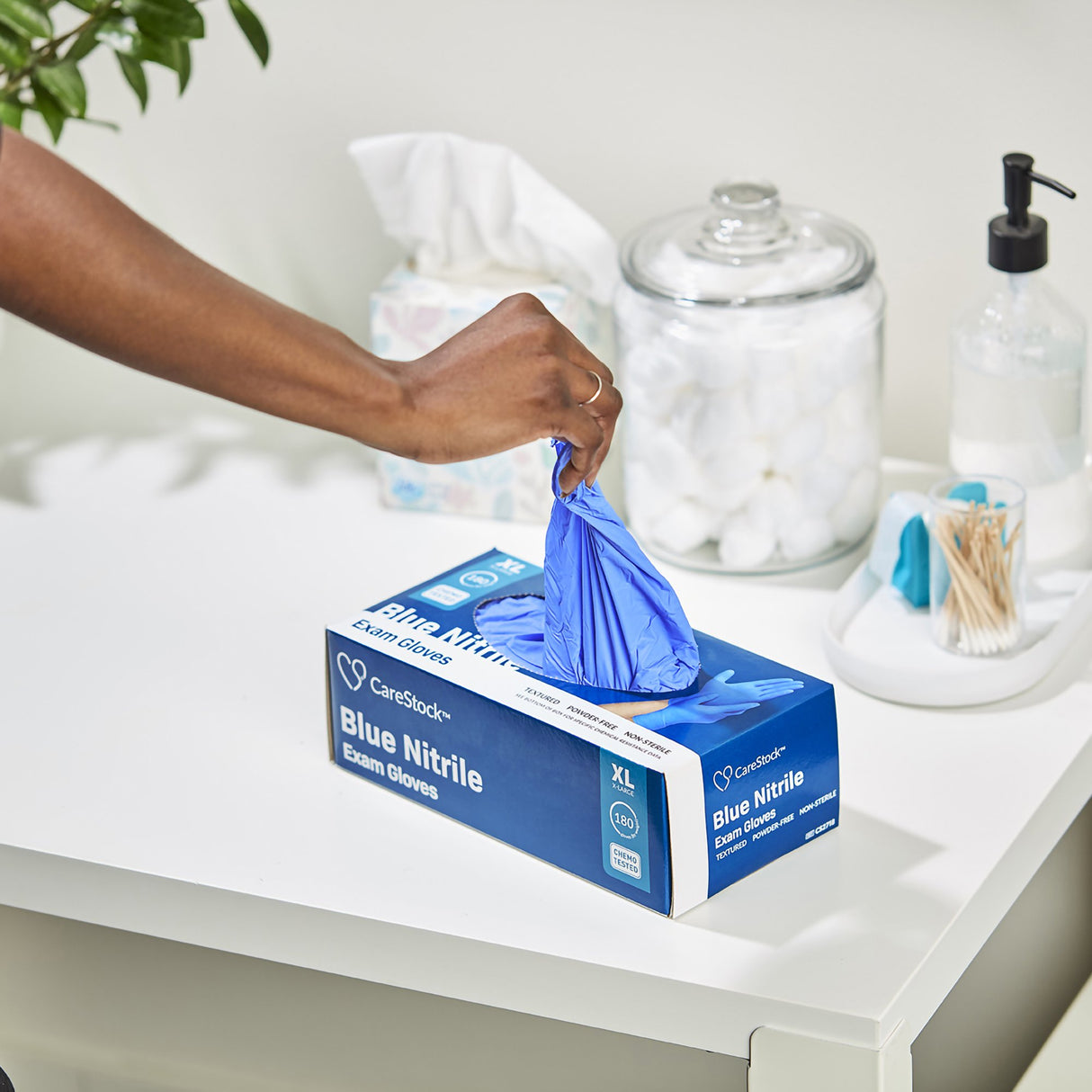 Exam Glove CareStock™ X-Large NonSterile Nitrile Standard Cuff Length Textured Fingertips Blue Chemo Tested - BeHope