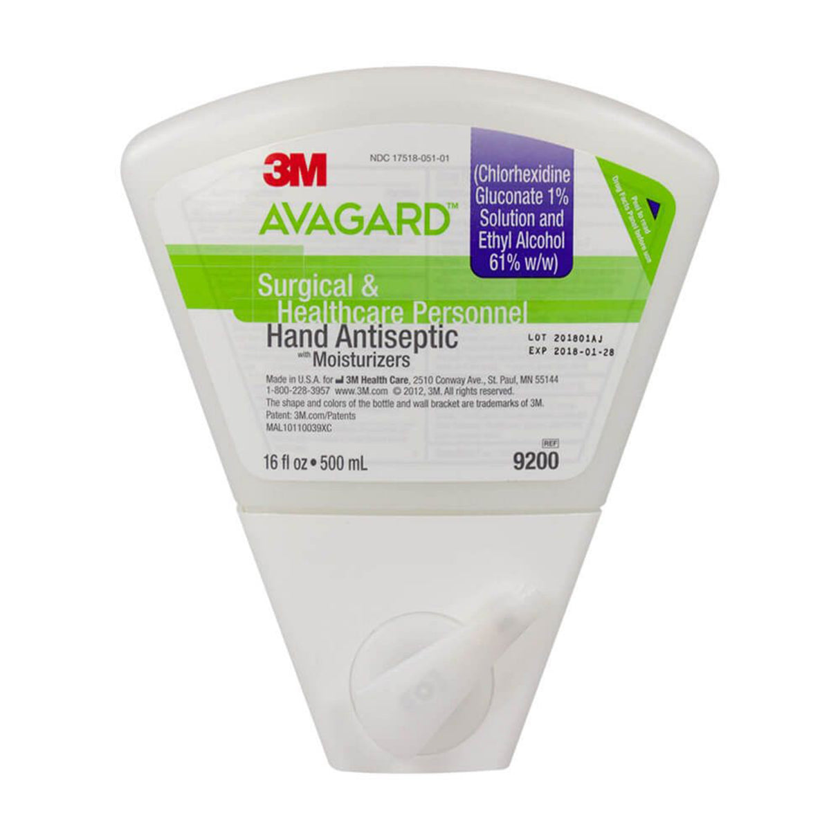 Waterless Surgical Scrub 3M™ Avagard™ 16 oz. Dispenser Refill Bottle 1% / 61% Strength CHG (Chlorhexidine Gluconate) / Ethyl Alcohol NonSterile - BeHope