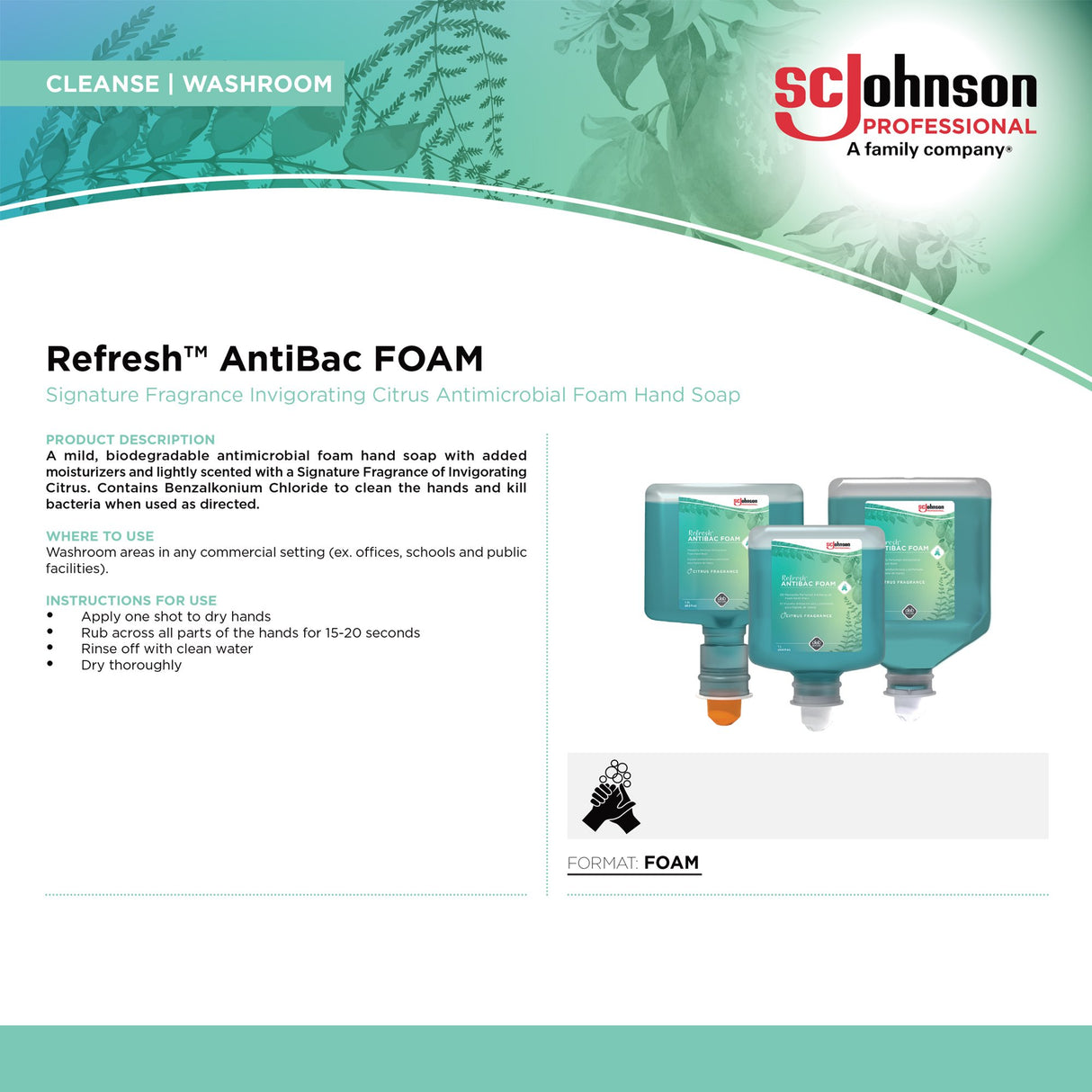 Antibacterial Soap Refresh™ AntiBac Foam Foaming 1,000 mL Dispenser Refill Bottle Citrus Scent - BeHope