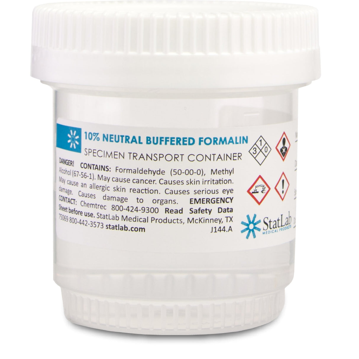 Prefilled Formalin Container StatClick 30 mL Fill in 60 mL (2 oz.) Screw Cap Warning Label NonSterile - BeHope