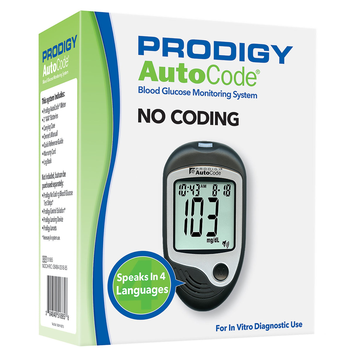 Blood Glucose Meter Prodigy® 7 Second Results Stores up to 450 Results No Coding Required - BeHope
