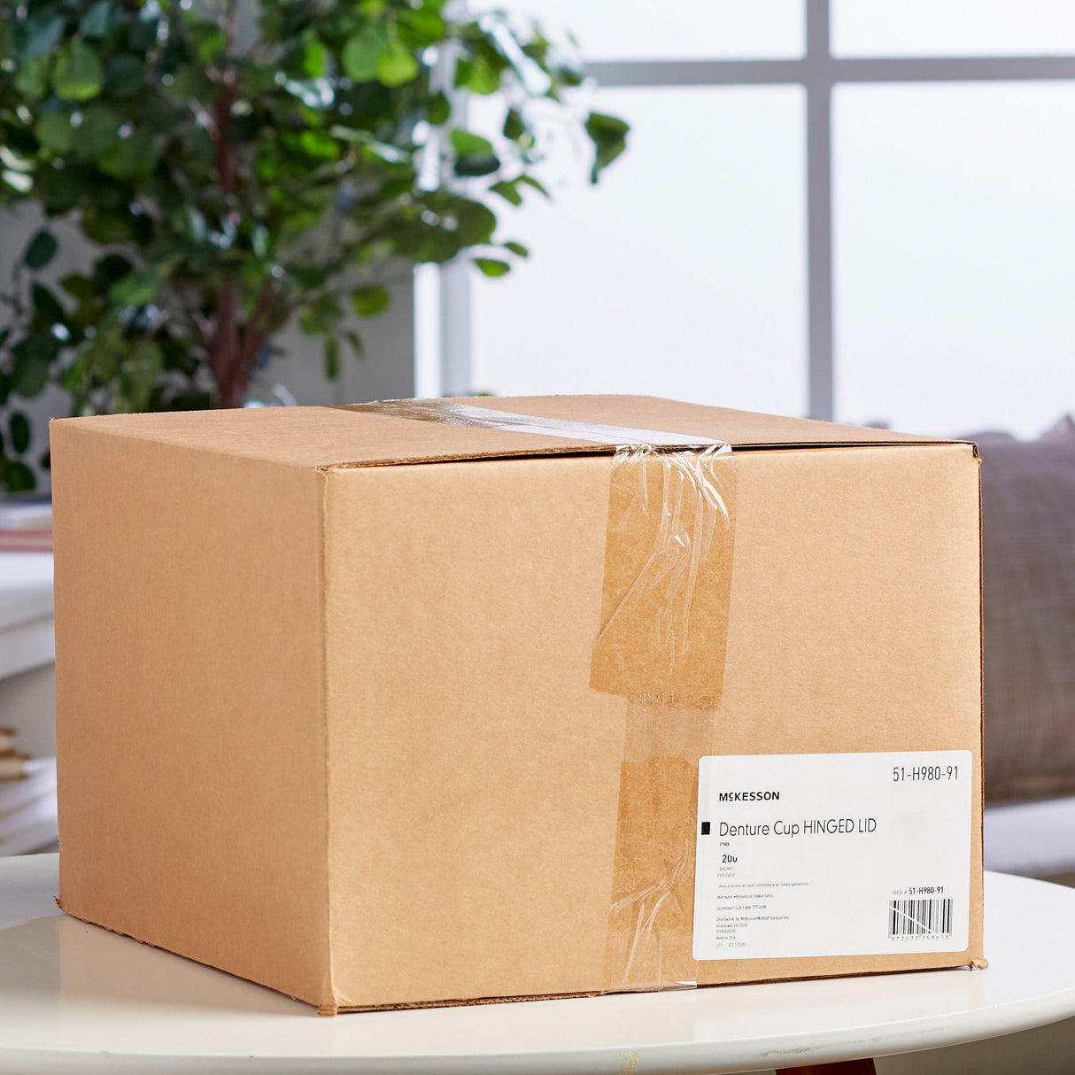 McKesson Denture Cup 8 oz. Pink Hinged Lid Single Patient Use - BeHope