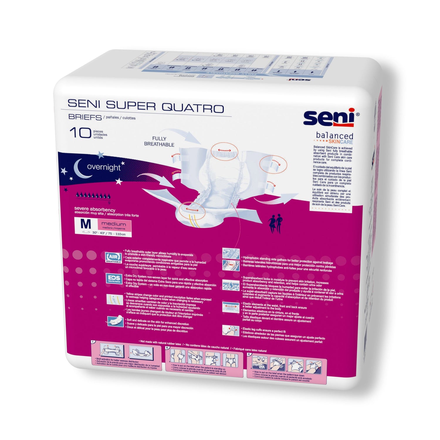 Unisex Adult Incontinence Brief Seni® Super Quatro Medium Disposable Heavy Absorbency - BeHope