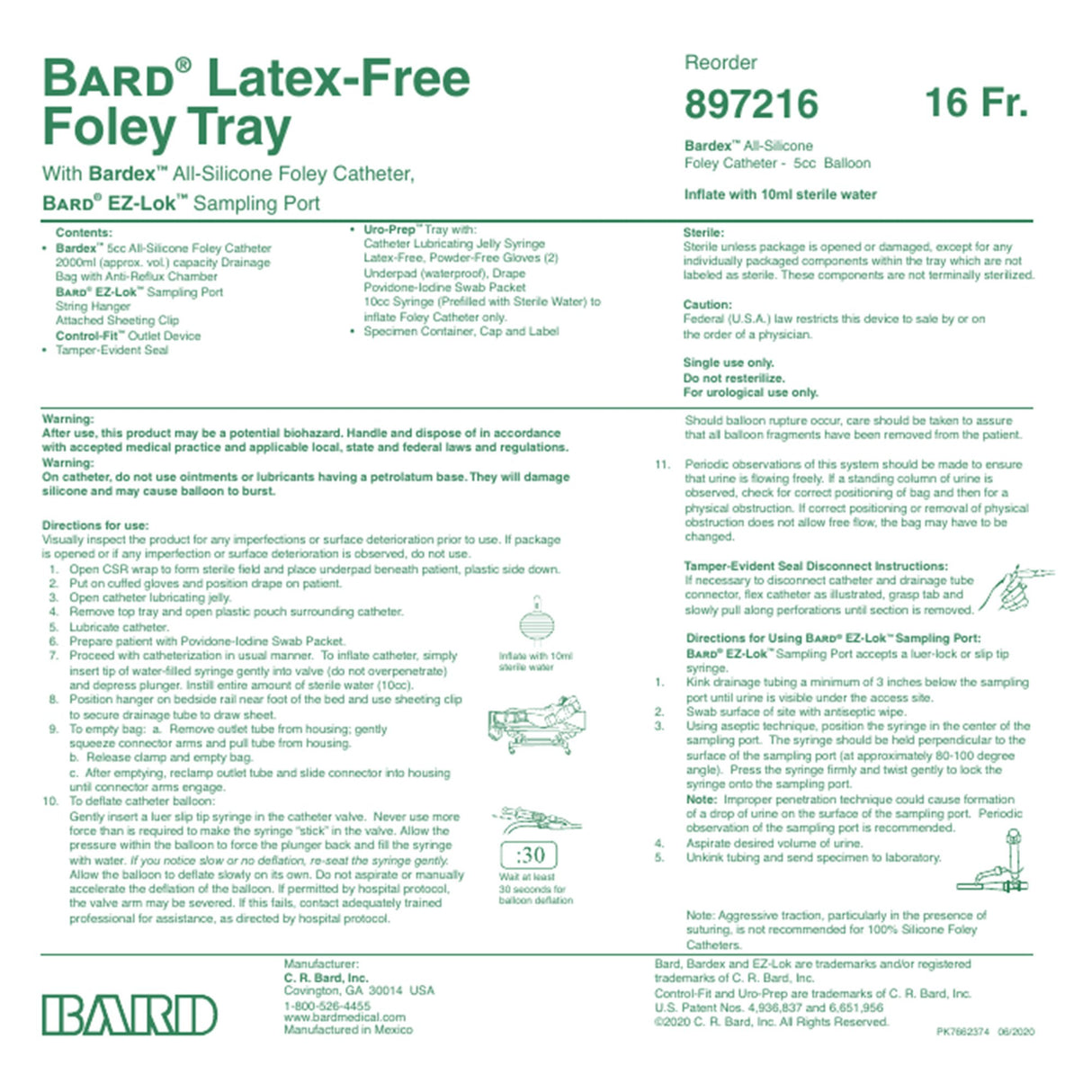 Indwelling Catheter Tray Bardia® Foley 16 Fr. 5 cc Balloon Silicone - BeHope