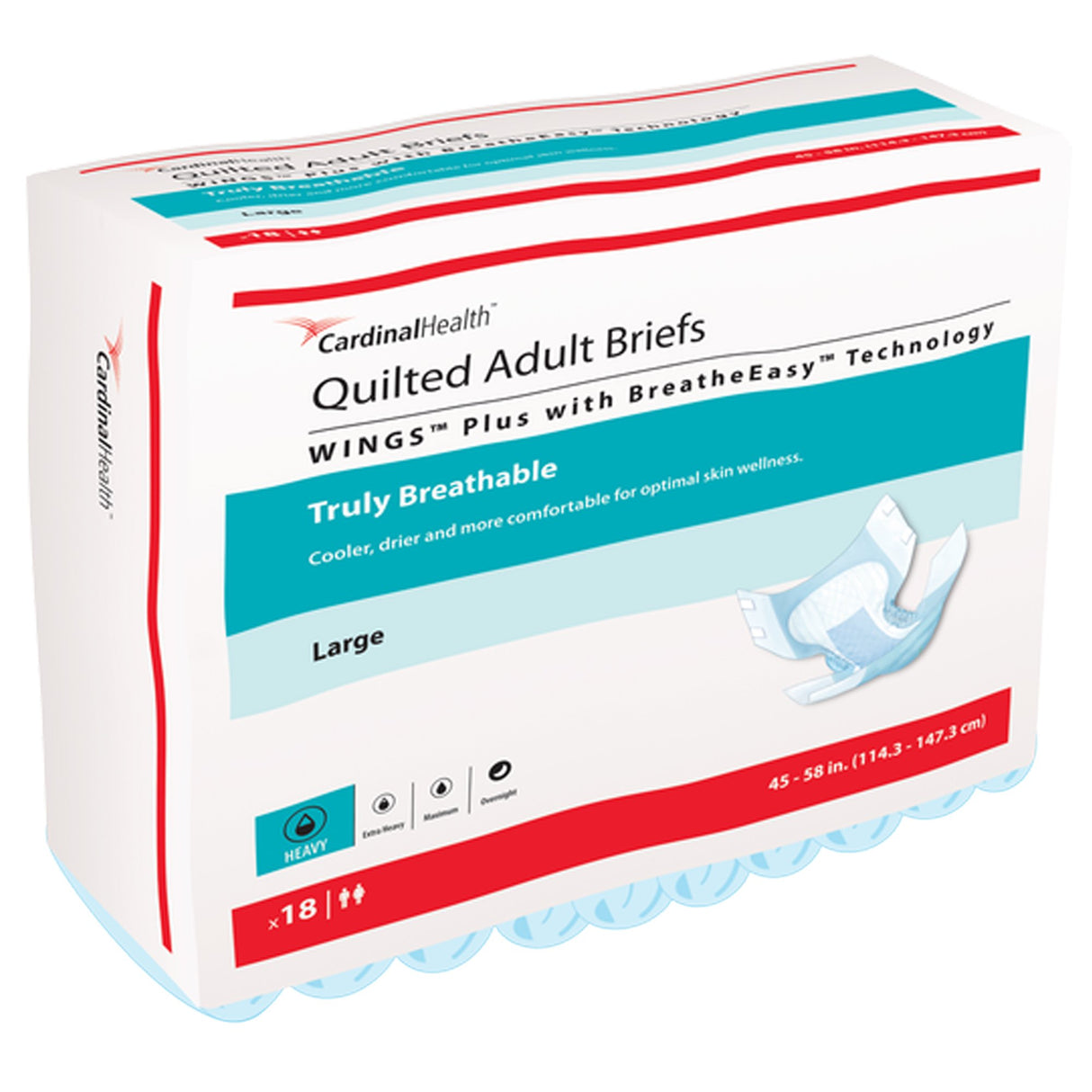 Unisex Adult Incontinence Brief Wings™ Quilted Plus with BreatheEasy™ Technology Large Disposable Heavy Absorbency - BeHope