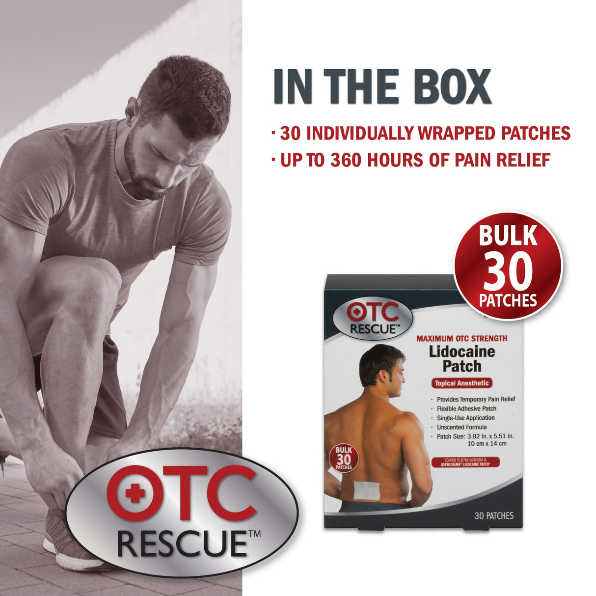 Topical Pain Relief OTC RESCUE 4% Strength Lidocaine Patch 30 per Box - BeHope