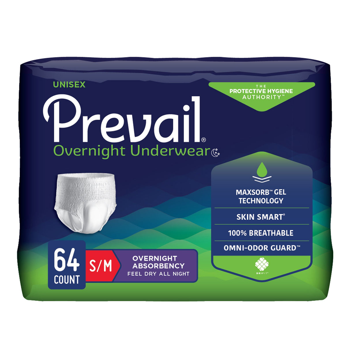 Unisex Adult Absorbent Underwear Prevail® Overnight Pull On with Tear Away Seams Small / Medium Disposable Heavy Absorbency - BeHope