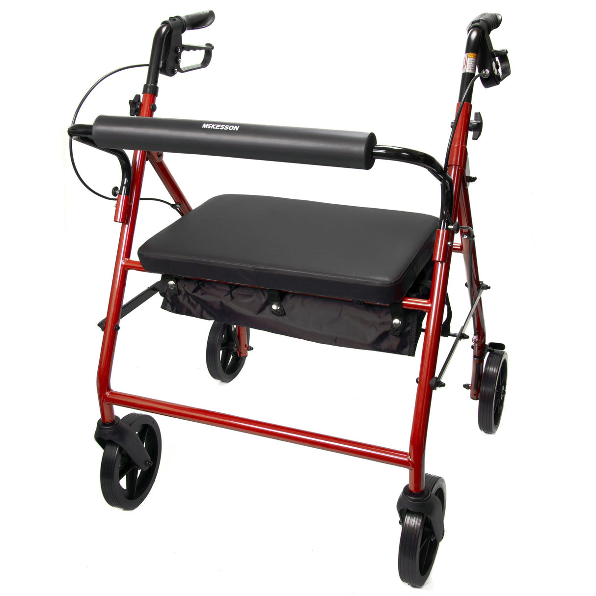 Bariatric 4 Wheel Rollator McKesson Red Adjustable Height / Heavy Duty / Folding Steel Frame - BeHope