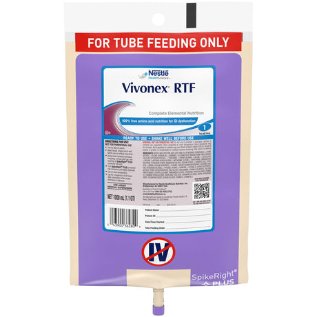 Tube Feeding Formula Vivonex® RTF Unflavored Liquid 1000 mL Ready to Hang Prefilled Container - BeHope