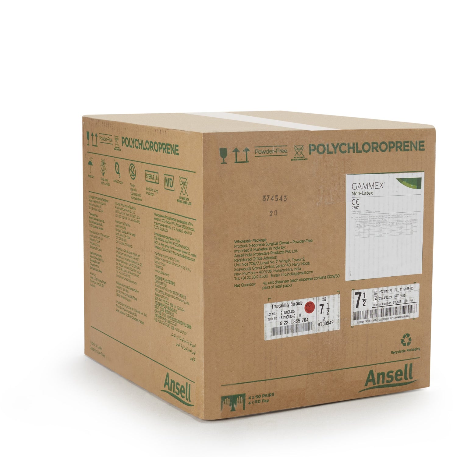 Surgical Glove GAMMEX® Non-Latex Size 7.5 Sterile Polyisoprene Standard Cuff Length Micro-Textured Green Chemo Tested - BeHope