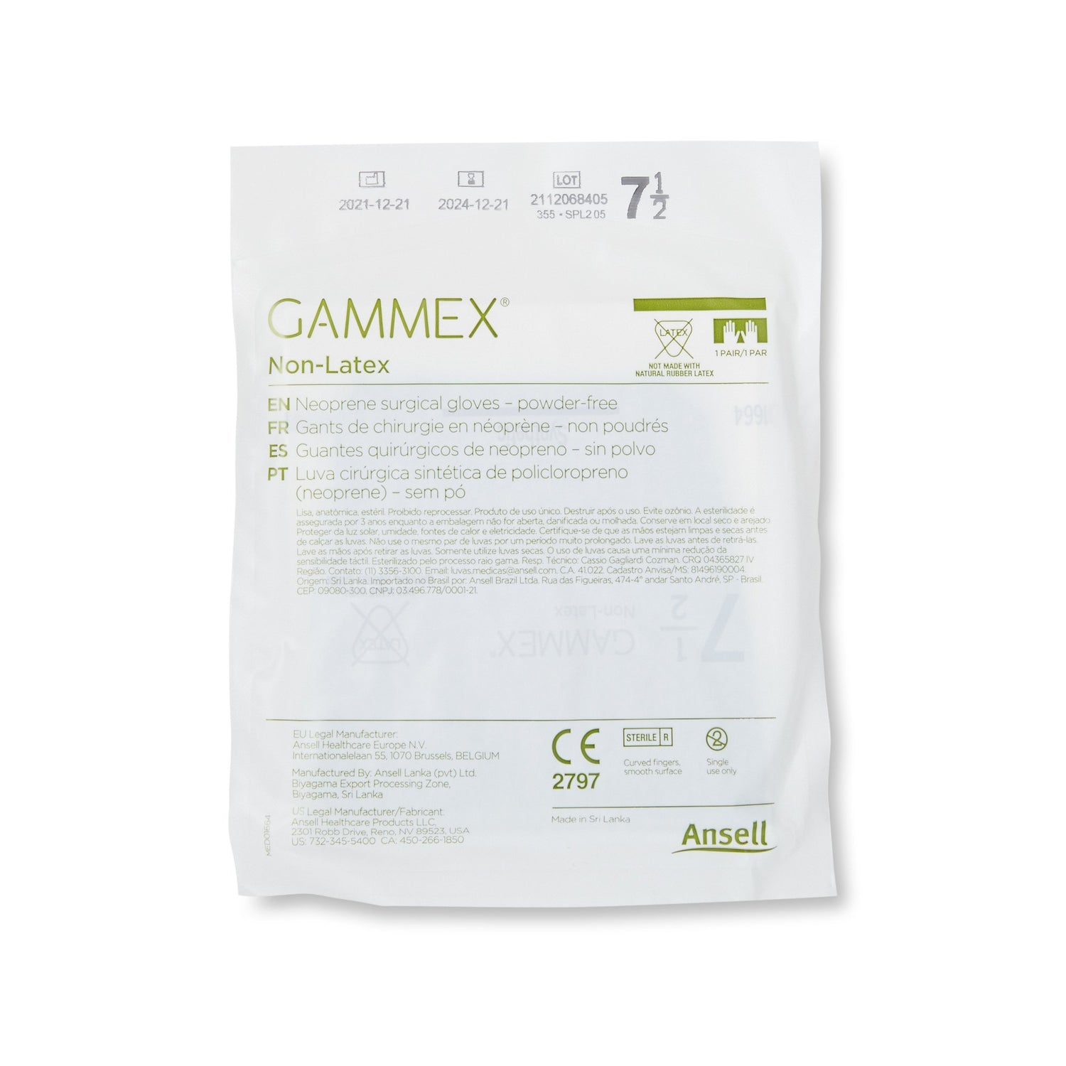 Surgical Glove GAMMEX® Non-Latex Size 7.5 Sterile Polyisoprene Standard Cuff Length Micro-Textured Green Chemo Tested - BeHope
