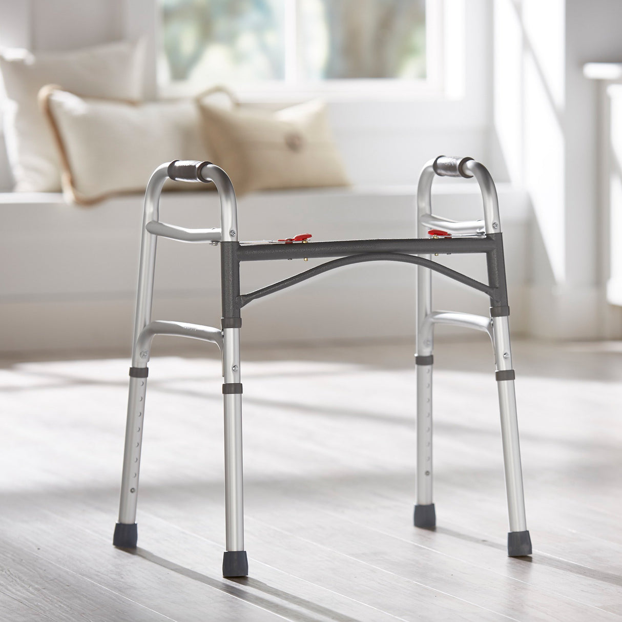 Dual Release Folding Walker Adjustable Height McKesson Aluminum Frame 350 lbs. Weight Capacity 25 to 32 Inch Height - BeHope