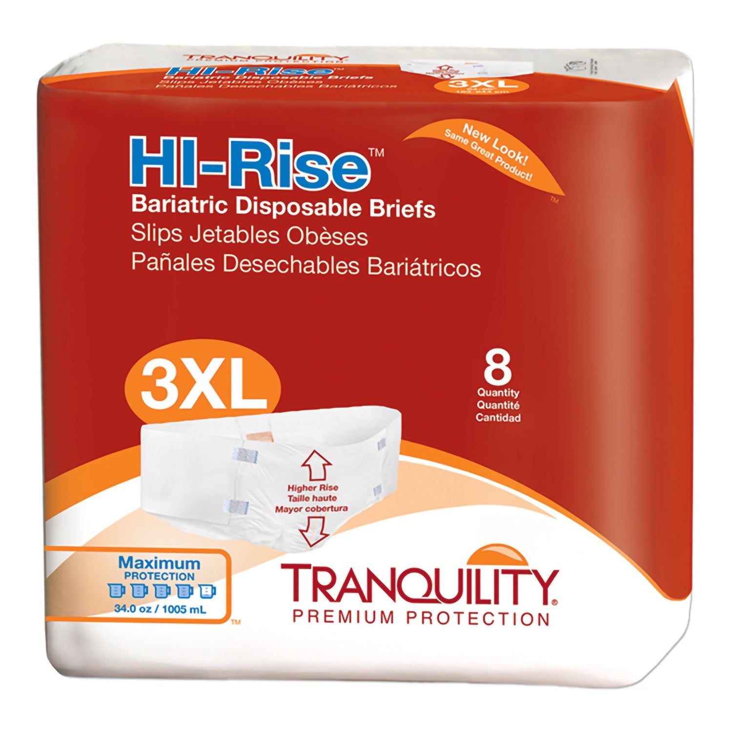 Unisex Adult Incontinence Brief Tranquility® HI-Rise™ Bariatric 3X-Large Disposable Heavy Absorbency - BeHope