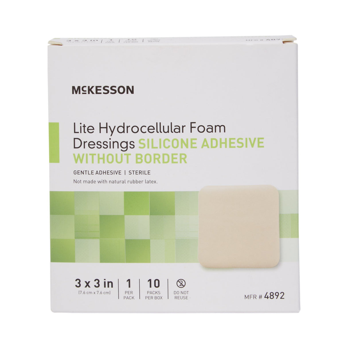 Thin Foam Dressing McKesson Lite 3 X 3 Inch Without Border Film Backing Silicone Gel Adhesive Square Sterile - BeHope