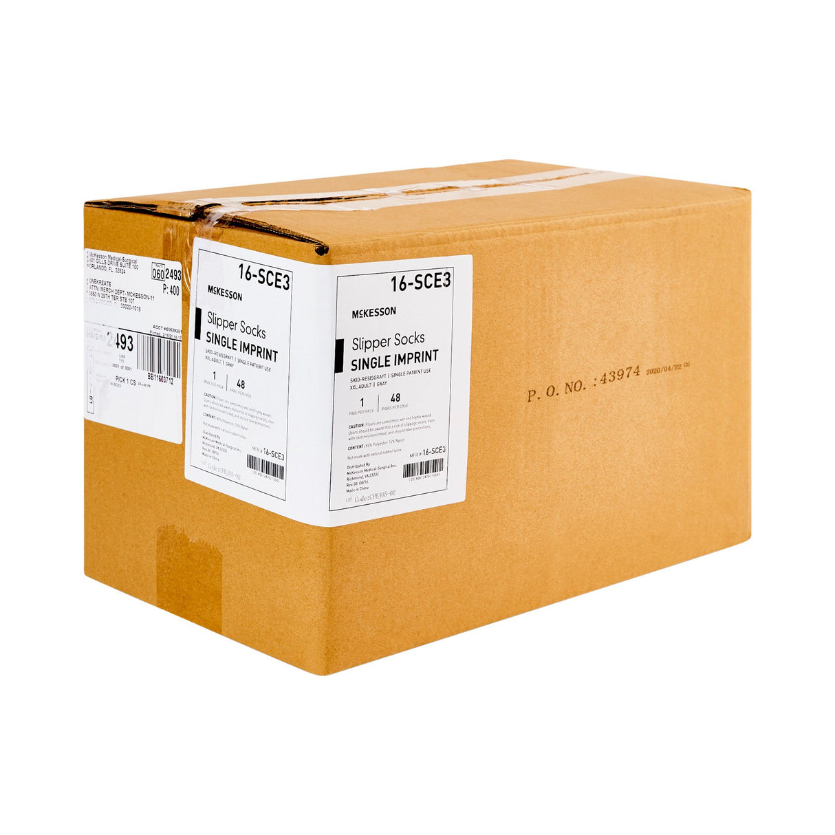 Slipper Socks McKesson Unisex Adult 2X-Large Single Tread Single Patient Use Gray - BeHope