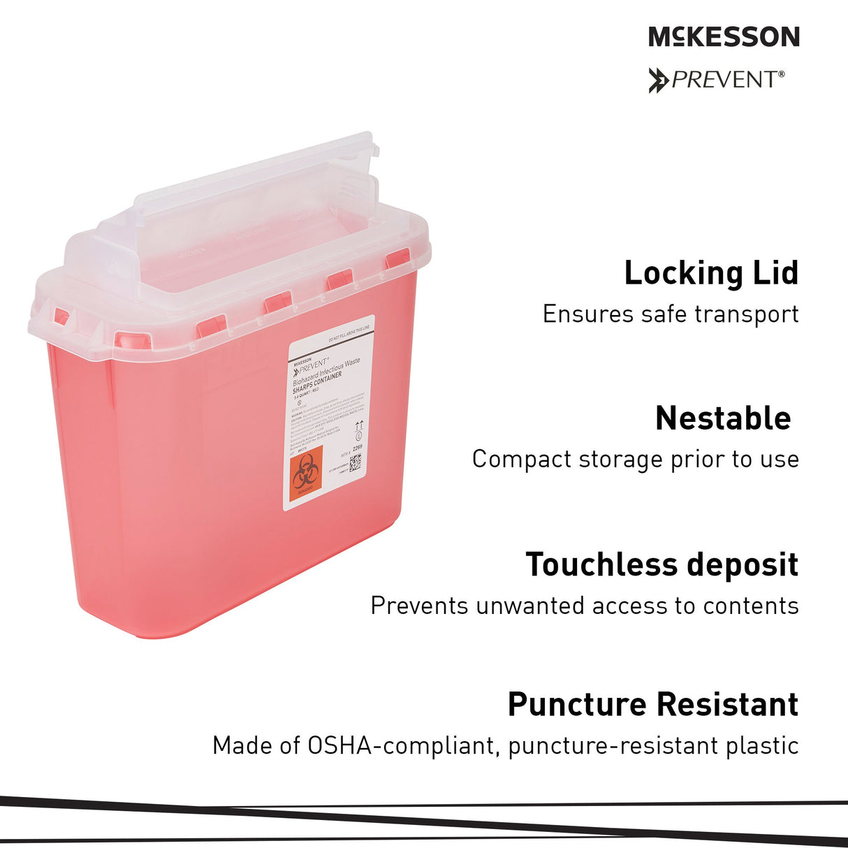 Sharps Container McKesson Prevent® Red Base 11 H X 12 W X 4-3/4 D Inch Horizontal Entry 1.35 Gallon - BeHope