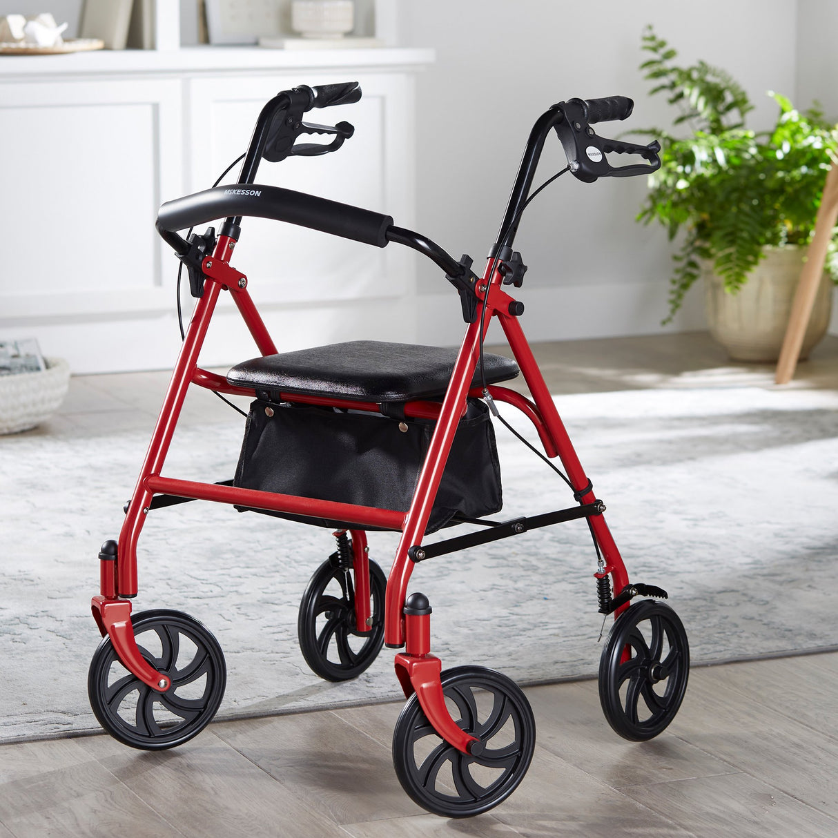 4 Wheel Rollator McKesson Red Adjustable Height / Folding Steel Frame - BeHope