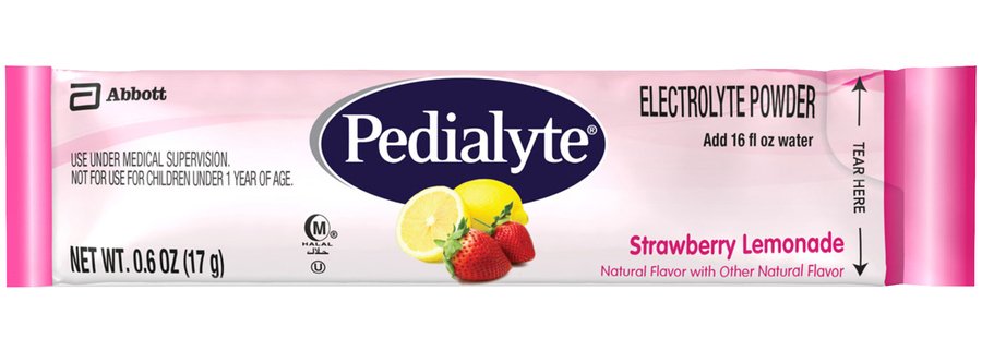 Oral Electrolyte Solution Pedialyte® Powder Packs Strawberry Lemonade Flavor 0.6 oz. Electrolyte - BeHope