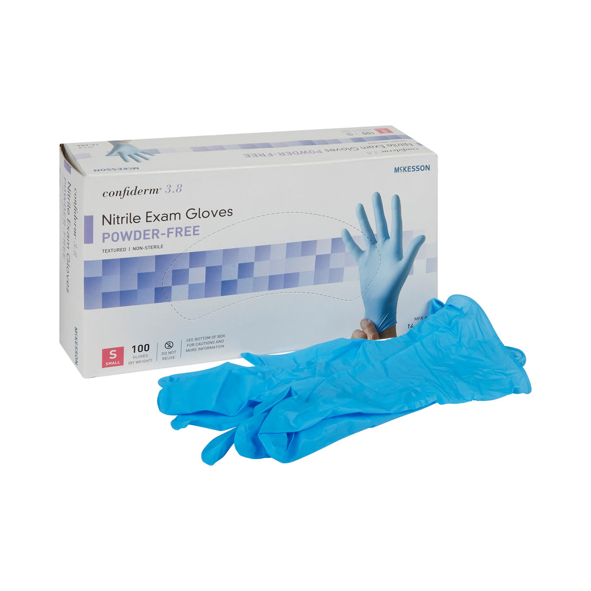 Exam Glove McKesson Confiderm® 3.8 Small NonSterile Nitrile Standard Cuff Length Textured Fingertips Blue Not Rated - BeHope