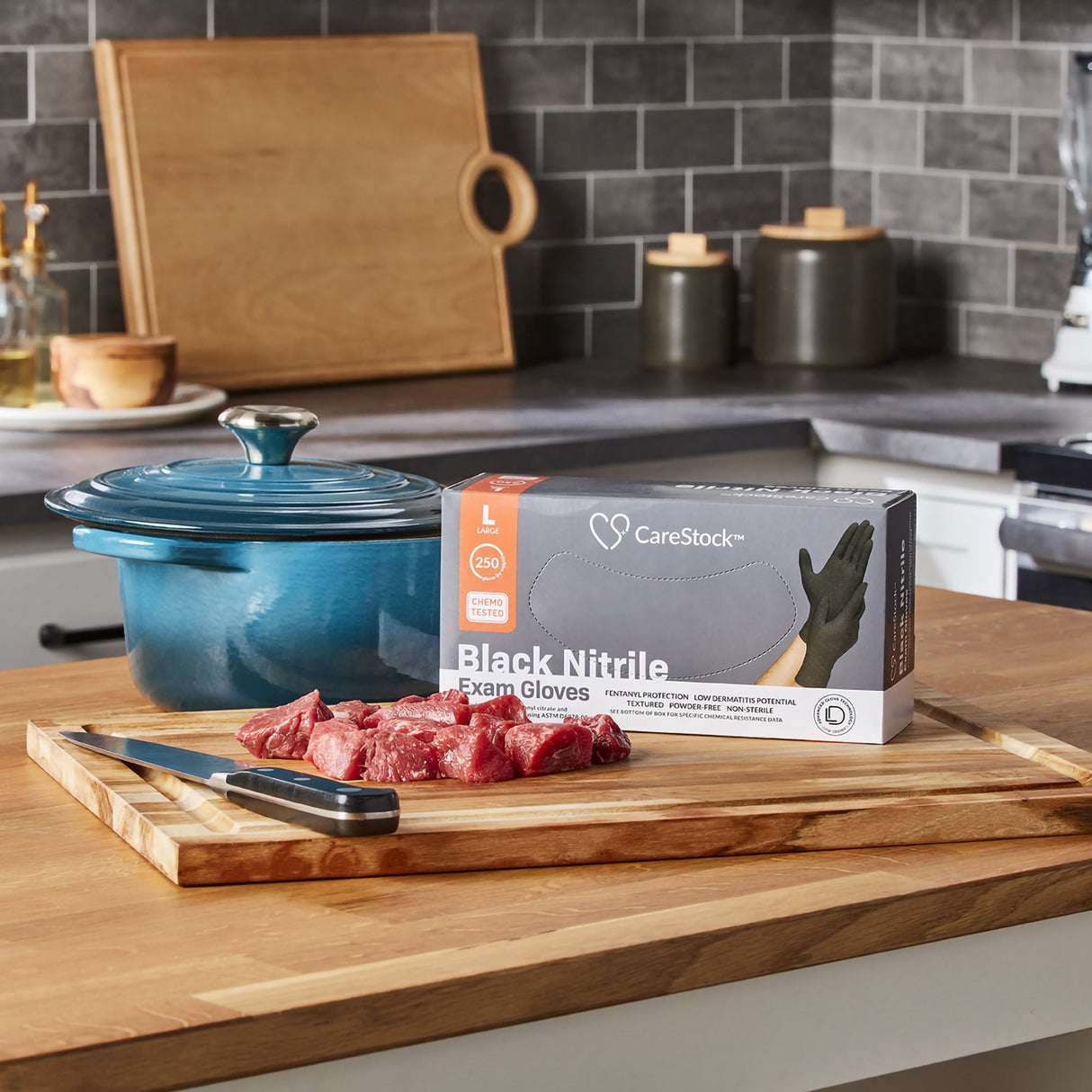 Exam Glove CareStock™ Large NonSterile Nitrile Standard Cuff Length Fully Textured Black Not Rated - BeHope