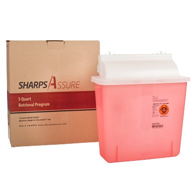 Mailback Sharps Container Sharps Assure Translucent Red Base 12-1/4 L X 4-3/4 W X 10-1/2 H Inch Horizontal Entry 1.35 Gallon - BeHope