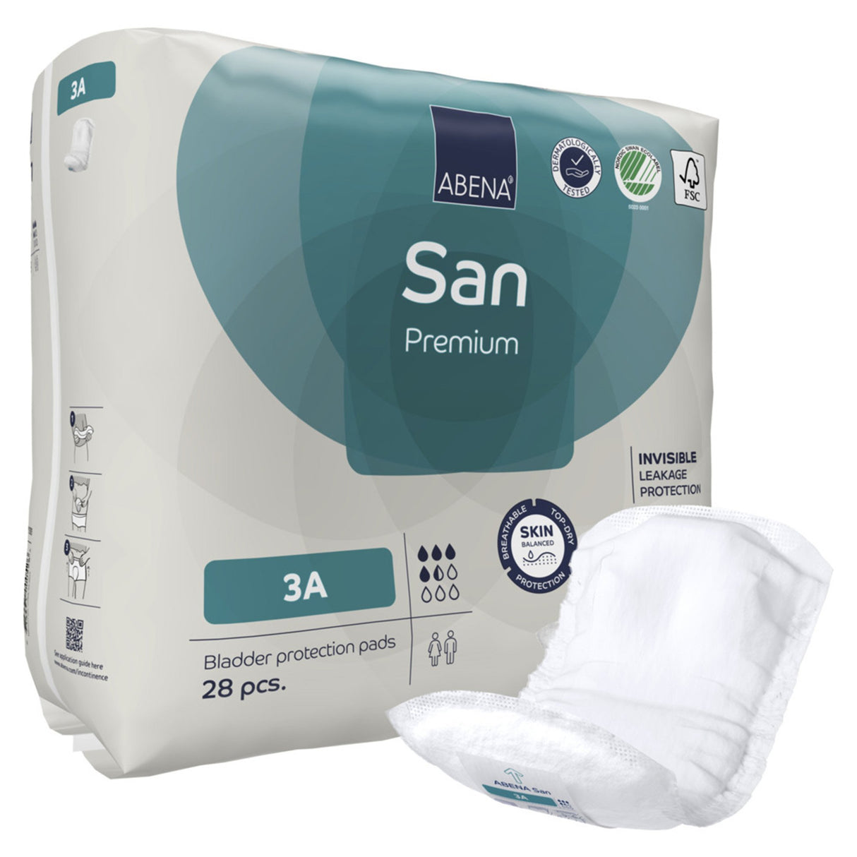 Bladder Control Pad Abena® San Premium 4.3 X 12.9 Inch Moderate Absorbency Fluff / Polymer Core Size 3A - BeHope