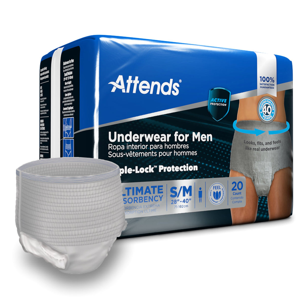 Male Adult Absorbent Underwear Attends® For Men Pull On with Tear Away Seams Small / Medium Disposable Heavy Absorbency - BeHope