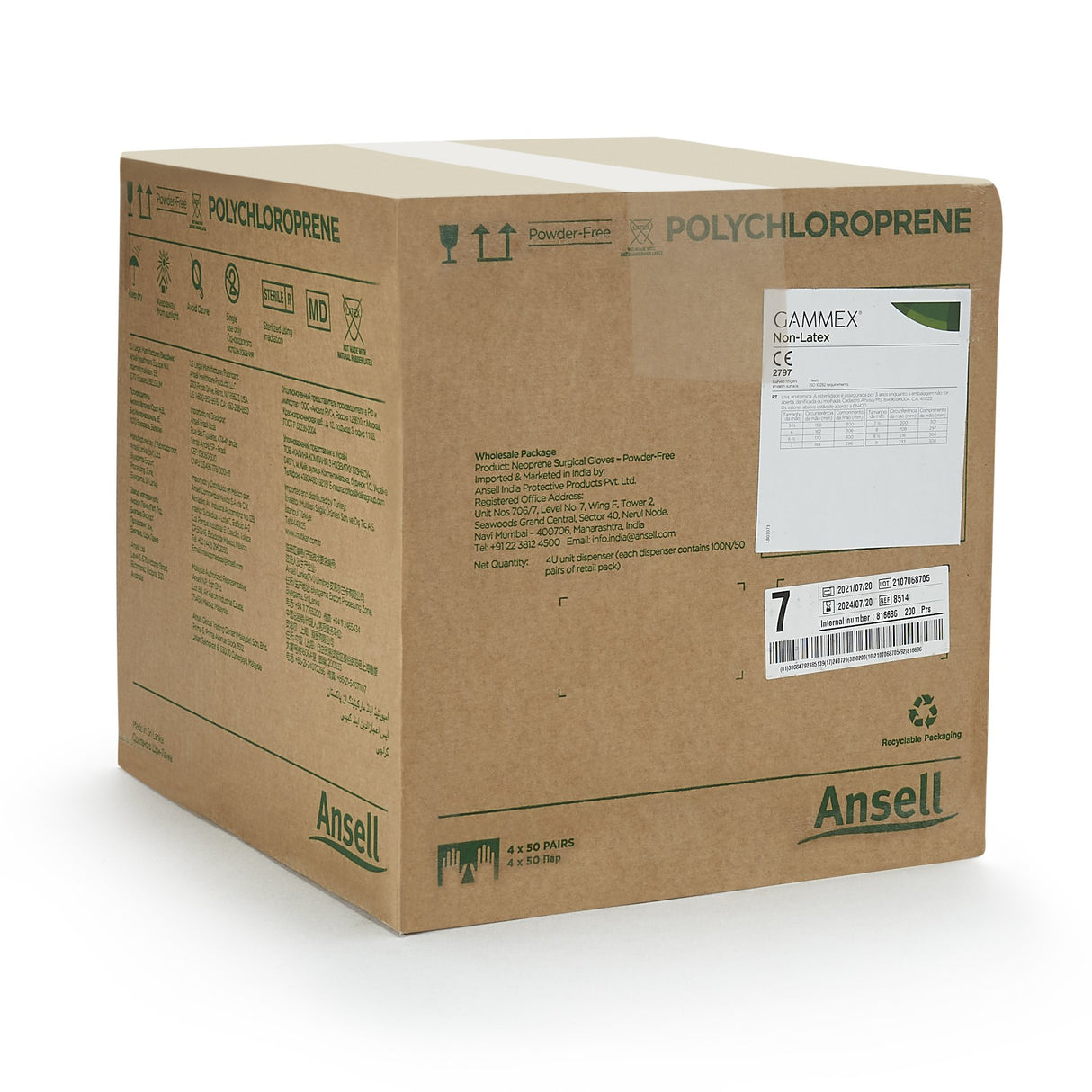 Surgical Glove GAMMEX® Non-Latex Size 7 Sterile Polyisoprene Standard Cuff Length Micro-Textured Green Chemo Tested - BeHope