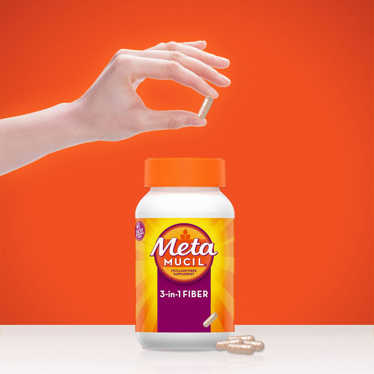 Fiber Supplement Metamucil® Capsule 160 per Bottle 0.52 Gram Strength Potassium / Psyllium Husk - BeHope
