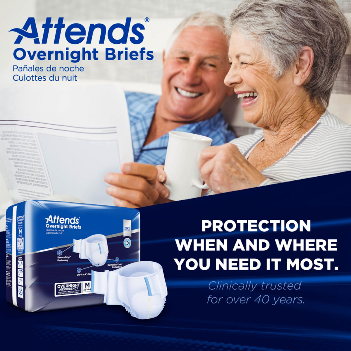 Unisex Adult Incontinence Brief Attends® Overnight Medium Disposable Heavy Absorbency - BeHope