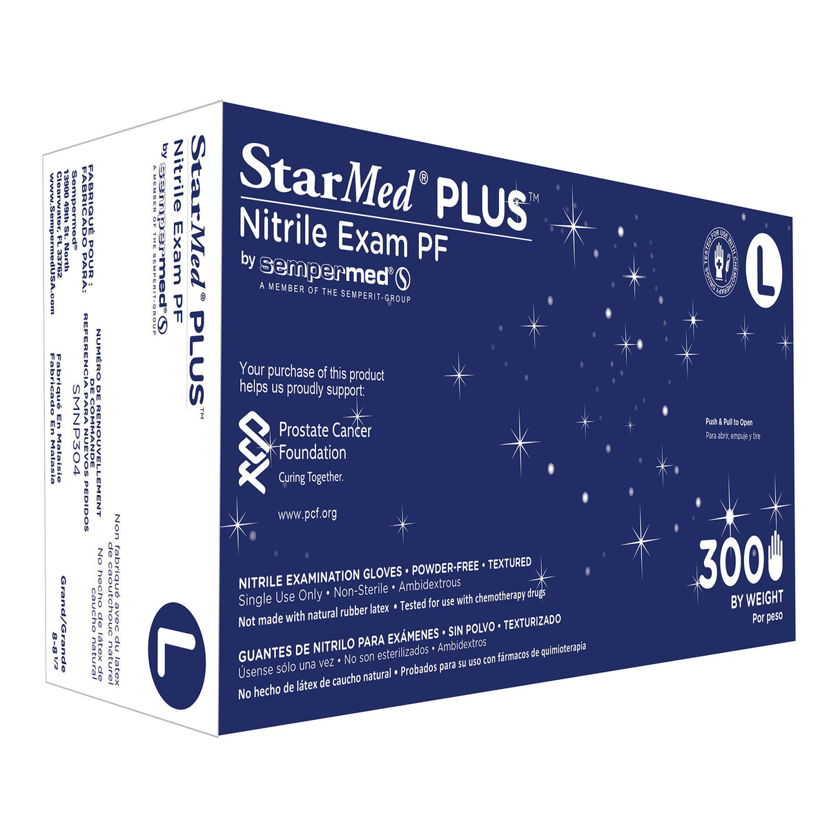 Exam Glove StarMed® Plus™ Large NonSterile Nitrile Standard Cuff Length Textured Fingertips Blue Chemo Tested / Fentanyl Tested - BeHope