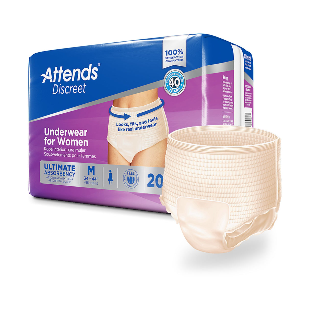 Female Adult Absorbent Underwear Attends® Discreet Pull On with Tear Away Seams Medium Disposable Heavy Absorbency - BeHope