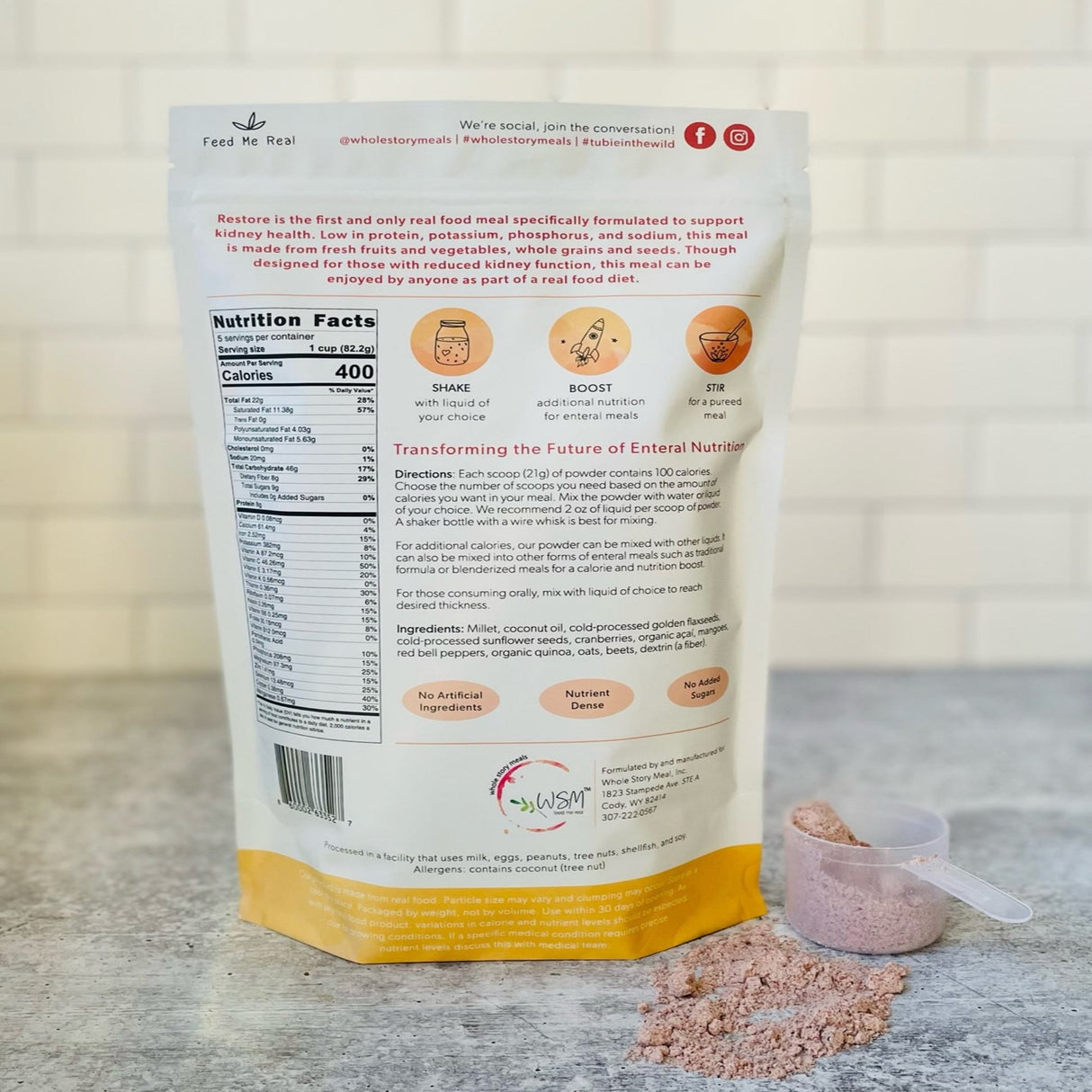 Oral Supplement Restore Renal Support Unflavored Powder 16 oz. Pouch - BeHope