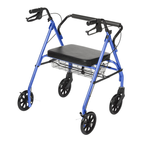 Bariatric 4 Wheel Rollator McKesson Blue Adjustable Height / Folding Steel Frame - BeHope